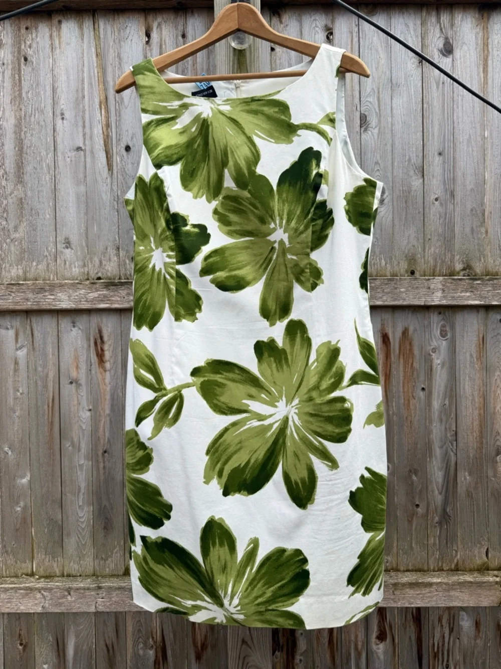 Jones New York White Cotton Dress with Green Floral Print - Picture 1 of 8
